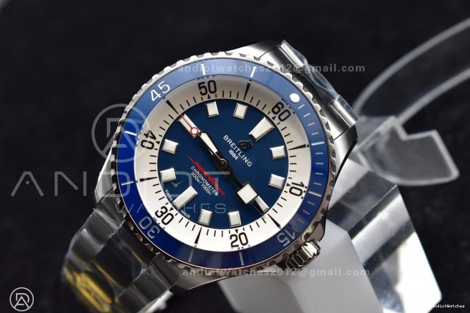 Bezel Bracelet Blue 482 Automatic TF 44 Dial 1:1 Thermal White Ceramic SS on Edition Blue SuperOcean A Best 0208
